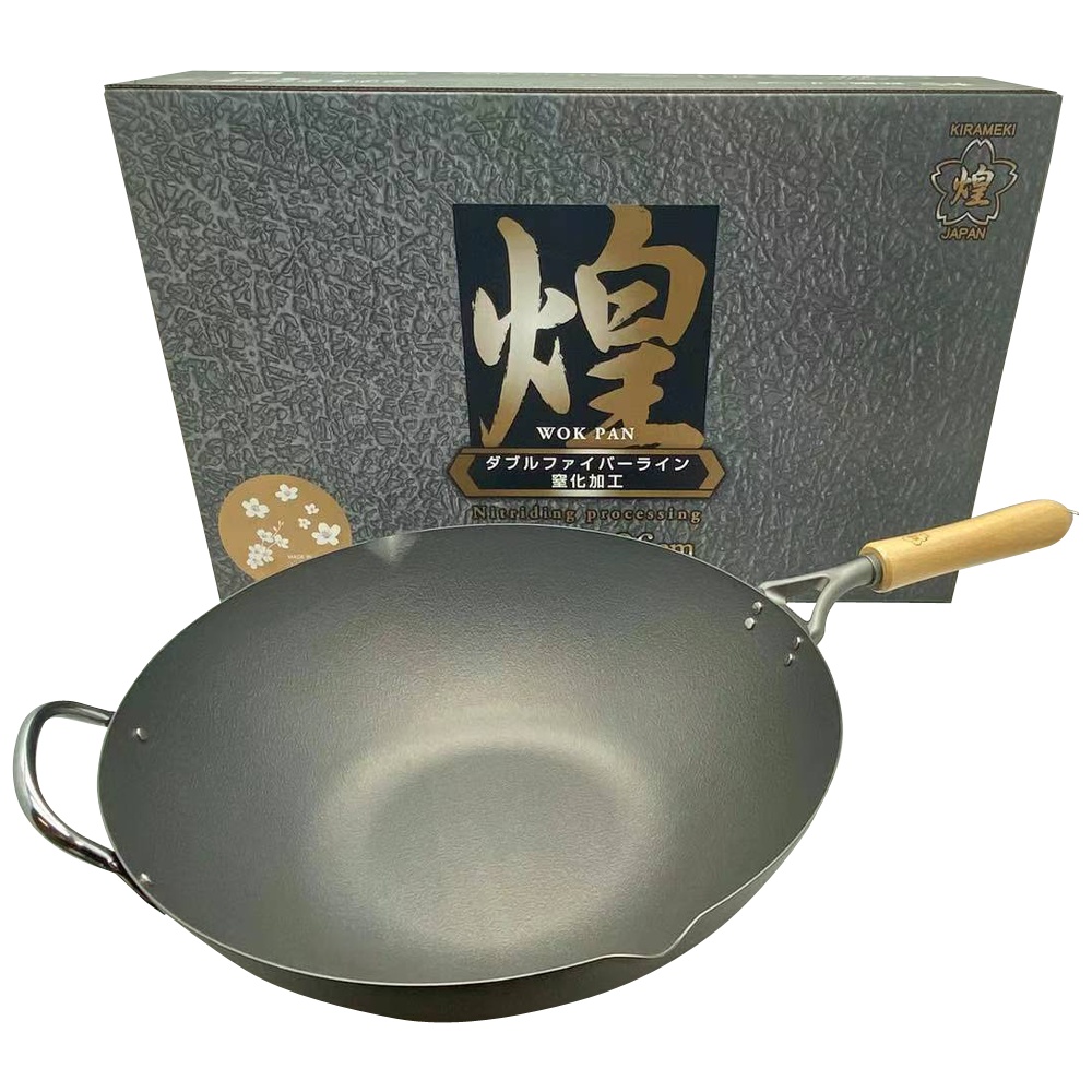 V445-C220273-98080-00 Kirameki Premium Cast Iron Nitriding Processing Stir-fry Wok (Made in Japan) - 36cm - Image 1