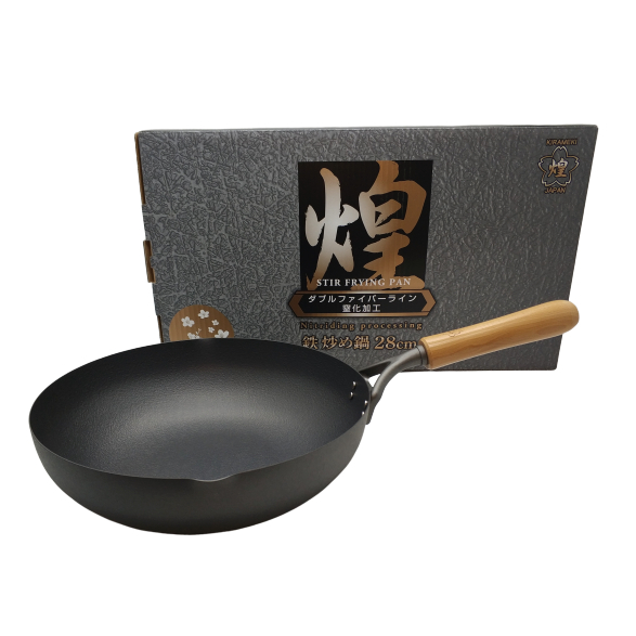 V445-C220307-98060-00 Kirameki Premium Cast Iron Nitriding Processing Stir-fry Wok (Made in Japan) - 28cm - Image 1