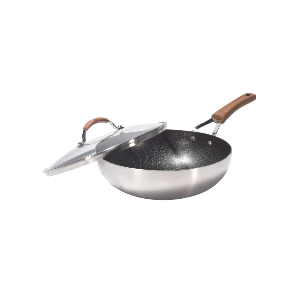 V445-C230324-98089-00 Kylin 3 Layer Stainless Steel Non Stick Noka Wok 30cm - Image 1