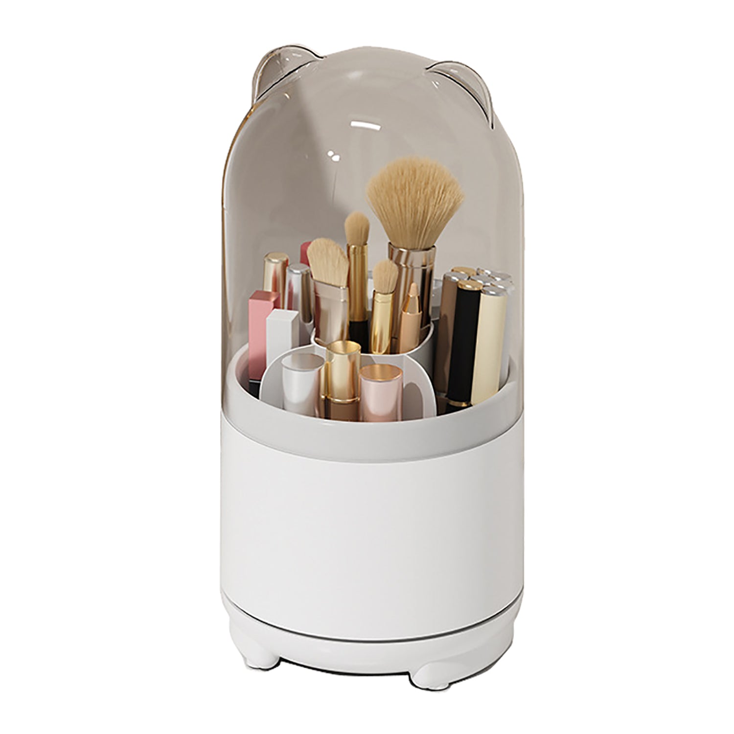 V462-FB-79-02-101749-00 360° Rotating Makeup Brush Bucket Transparent Dust-proof Cosmetic Storage Box(White) - Image 1