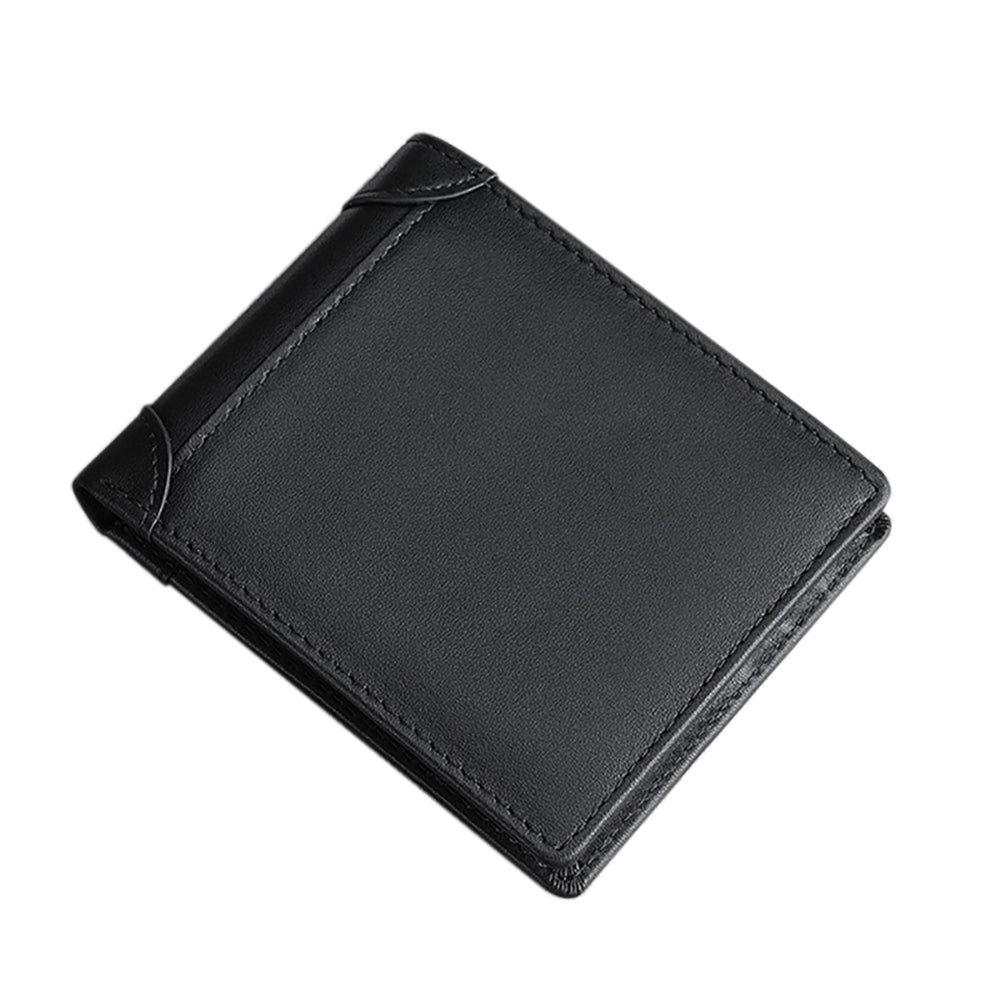 V462-FB-84-01-96520-00 100% Genuine Leather Men's Wallet RFID Blocking Card Holder Bifold and Long Wallets (Black Bifold Horizontal) - Image 1