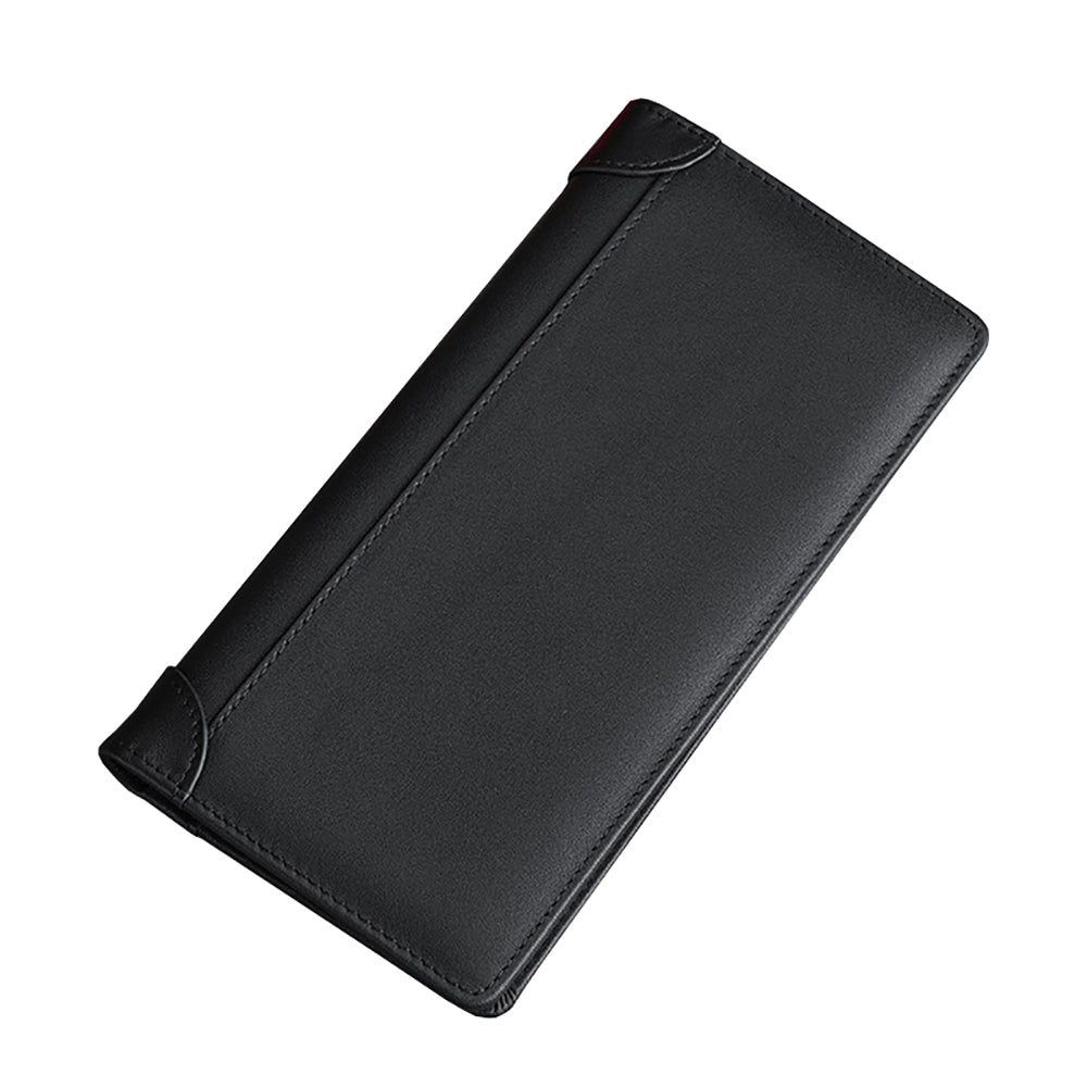 V462-FB-84-03-96518-00 100% Genuine Leather Men's Wallet RFID Blocking Card Holder Bifold and Long Wallets (Black Long Wallet) - Image 1