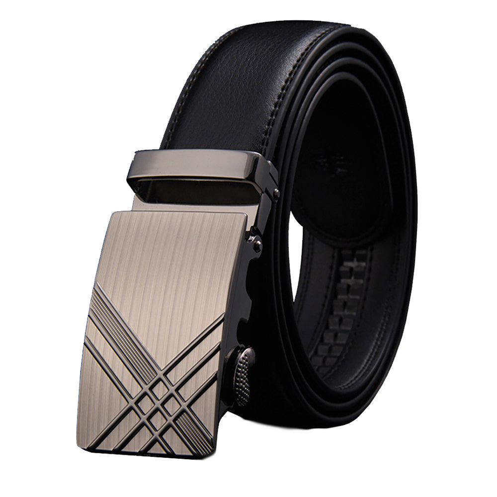 V462-FB-85-01-96514-00 Adjustable Slide Luxury Leather Belt For Men's Automatic Buckle Ratchet Business Dress Belts (FB8501#01) - Image 1