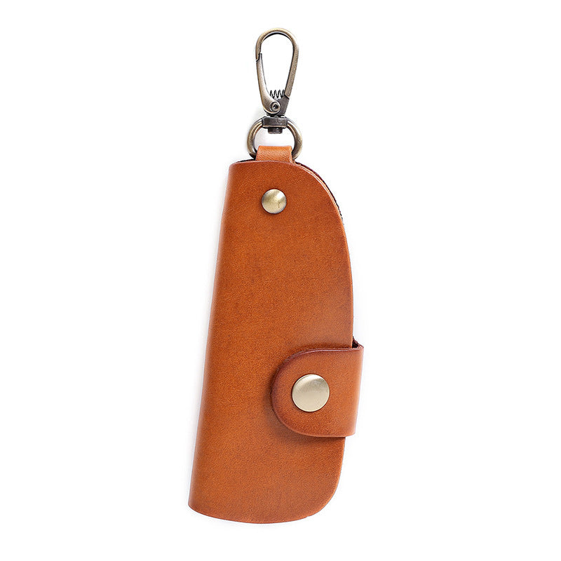 V462-FB-89-03-96504-00 Genuine Leather Wallet Purse Bag Case Holder Key Ring Pouch Bag Safe Hanger (Tan) - Image 1