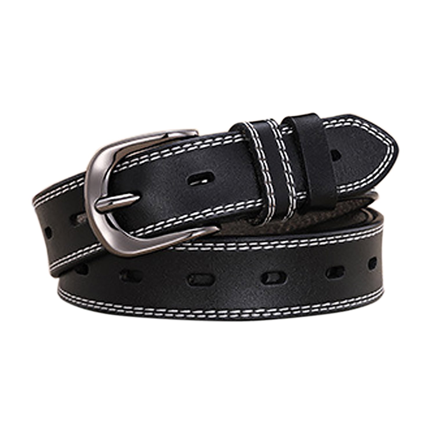 V462-FB-95-01-97368-00 Classic Leather Belts for Women, Joyreap Genuine Leather Womens Belts Alloy Pin Buckle (Black) - Image 1
