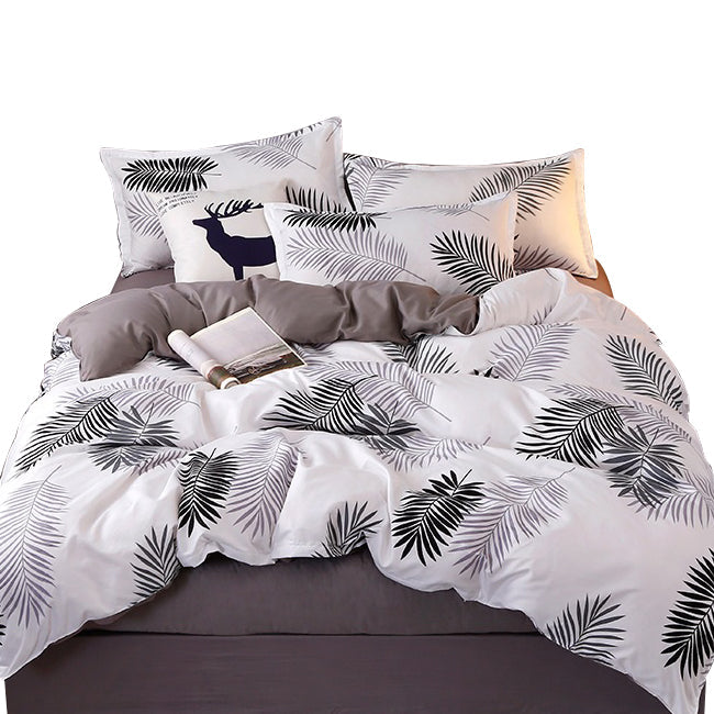 V462-H-05-04-95926-00 Palm Leaves Pattern Aloe Cotton Flat Sheet Quilt Cover Pillowcases 4pcs Bedding Set (Double) - Image 1