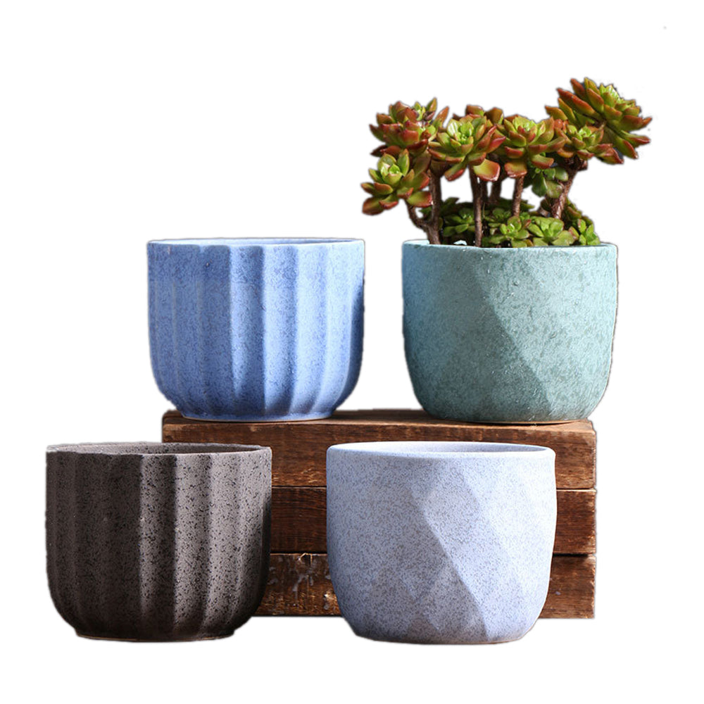 V462-HG-137-02-143297-02 Ceramic Clay Pottery Pots Set Succulent Flower Planter Series 03(Style 02# 4 Pots Set) - Image 1