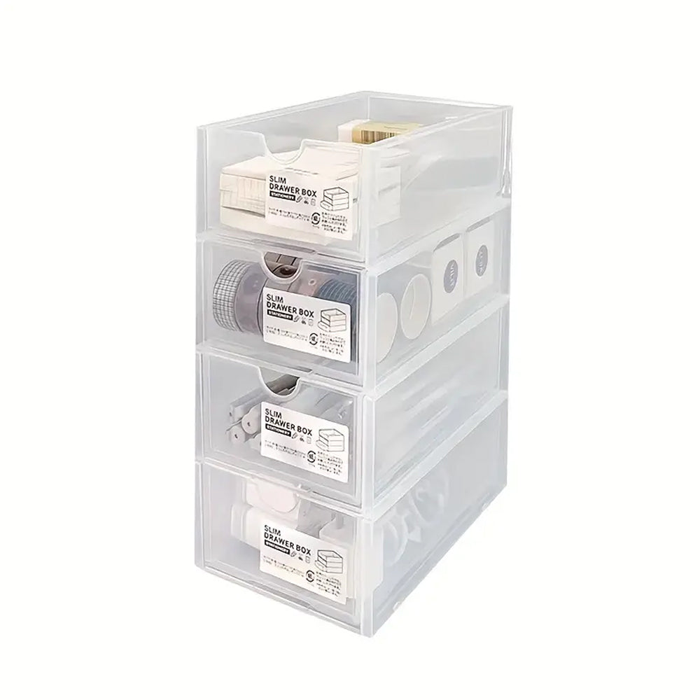 V462-HG-150-02-139655-00 4 Pcs Set Stackable Desktop storage Box Drawer Transparent Plastic Stationery Cosmetic Organizer Box(Clear) - Image 1