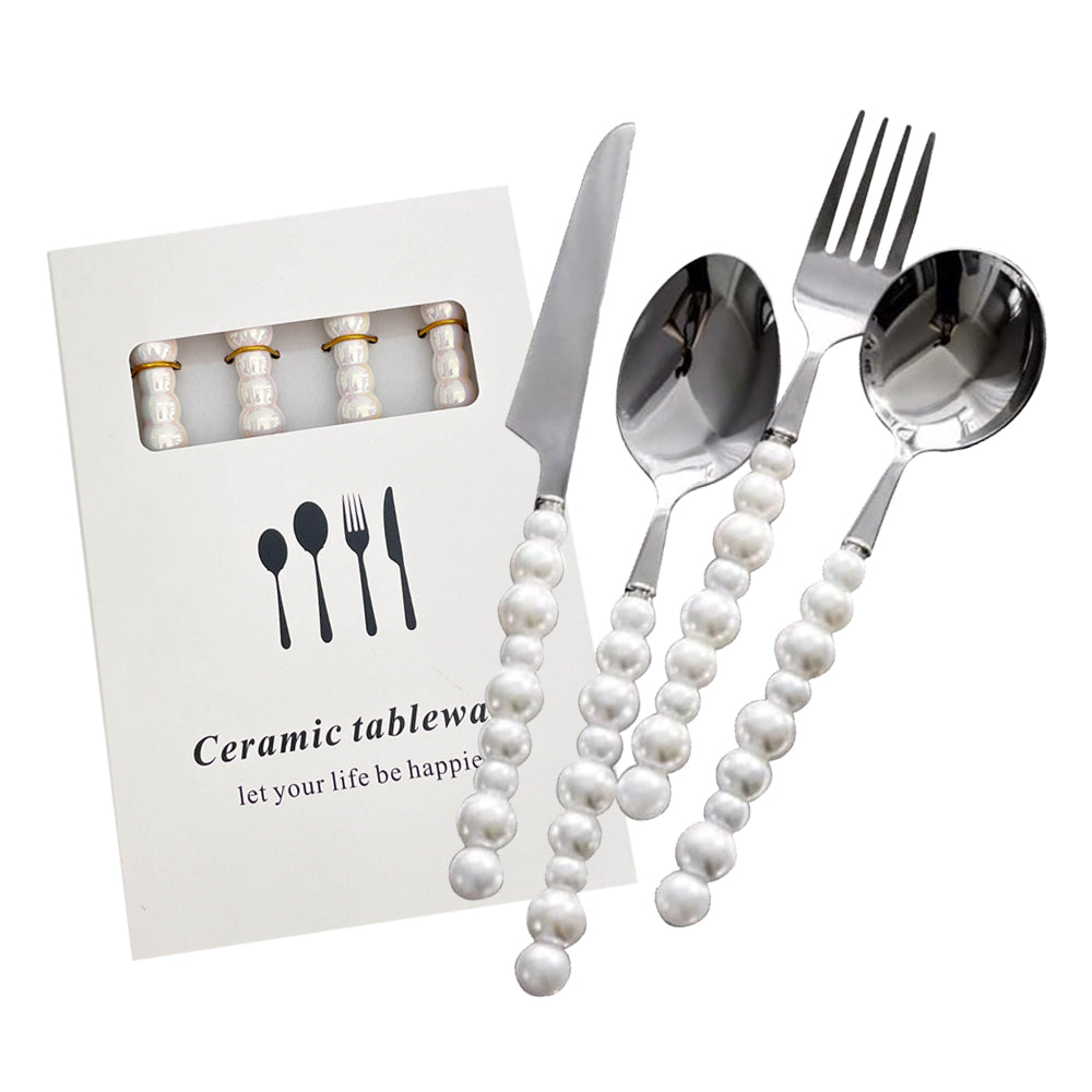 V462-HG-153-01-95903-00 4 Piece Stainless Steel Pearl Handle Flatware Cutlery Set Come with Giftbox - Image 1