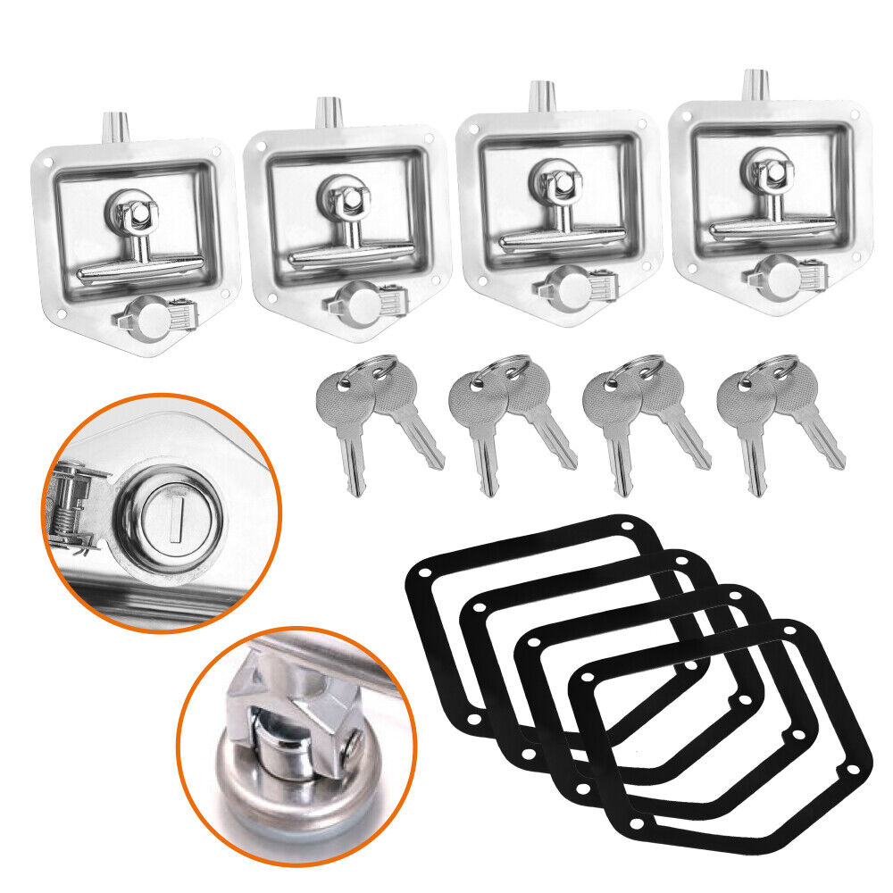 V465-04138X4-191887-00 4-Piece T Handle Locks Tool Box With Keys Stainless Steel Trailer Camper Truck - Image 1