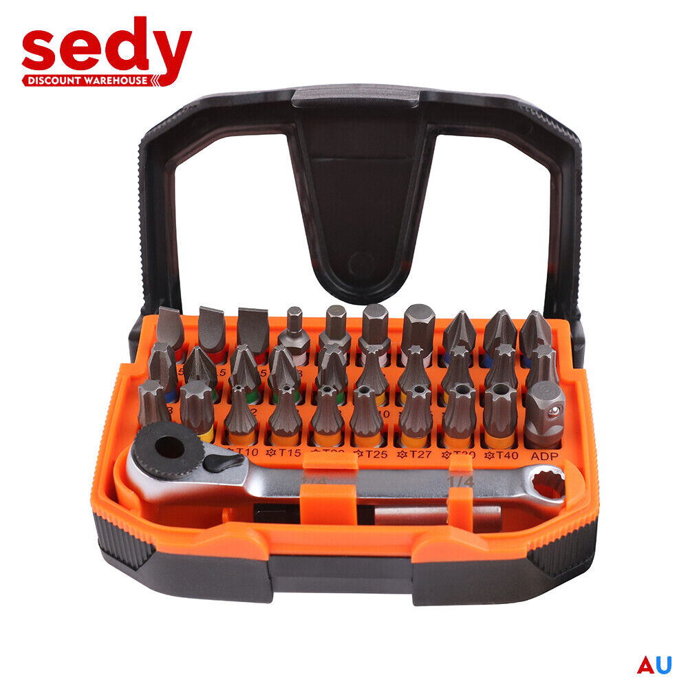 V465-145878-95250-00 32Piece 1/4" Mini Double Head Screwdriver Bit and Ratchet Set CRV Steel Durable - Image 1