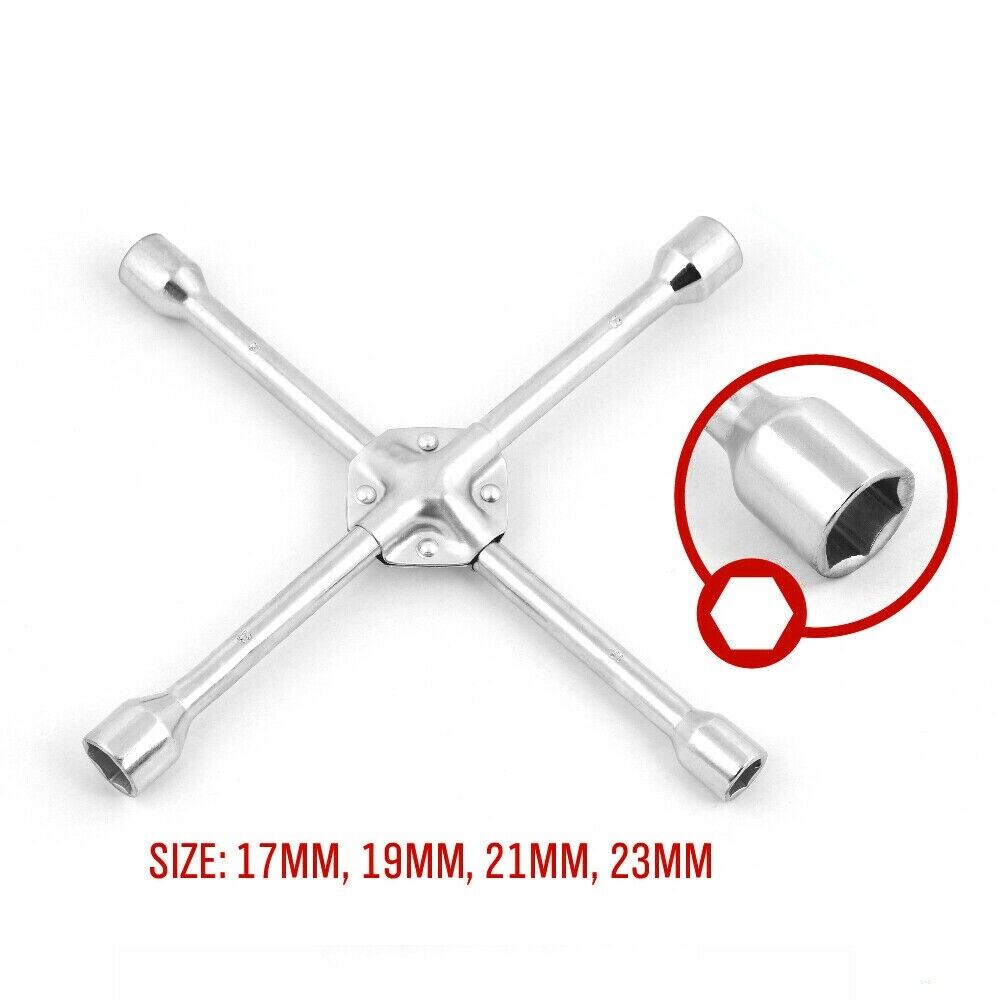 V465-80405-AU-5-85504-00 14" Wheel Brace Spanner 4-way Cross Wrench Car Tyre Nut 17 19 21 23mm Socket - Image 1