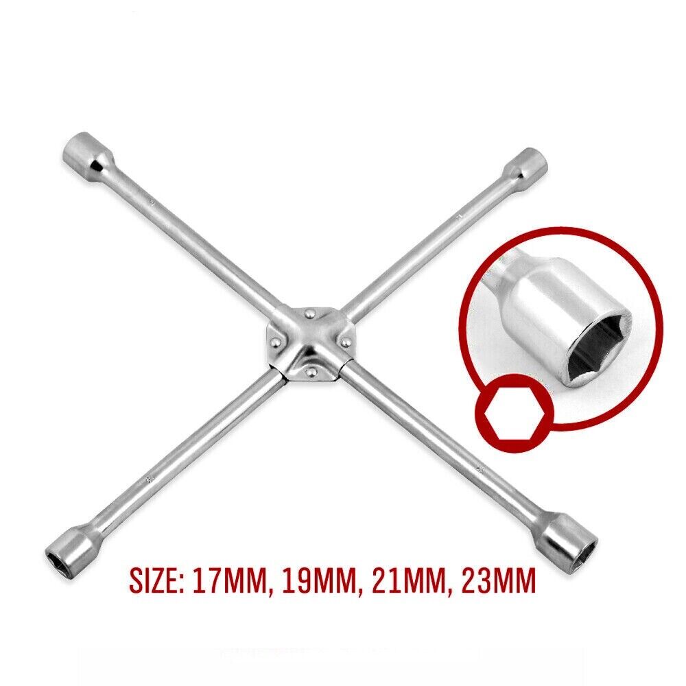 V465-80411-AU-5-85477-00 20” Wheel Brace Spanner 4-way Cross Wrench Car Tyre Nut 17 19 21 23mm Socket - Image 1