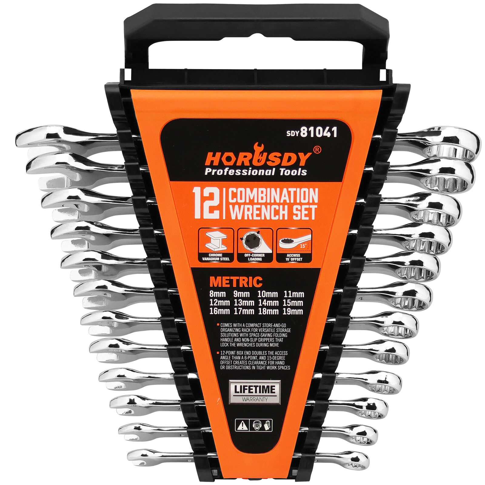 V465-81041-139816-00 12x Metric Combination Spanner Ring Open Ended Combo Wrench CRV Storage Tool - Image 1