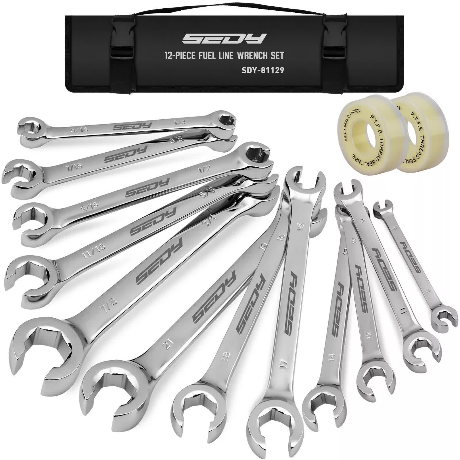V465-81129-202505071622-00 12-Piece Flare Nut Spanner Set Teflon Tape Metric & SAE Brake Line Repairing - Image 1