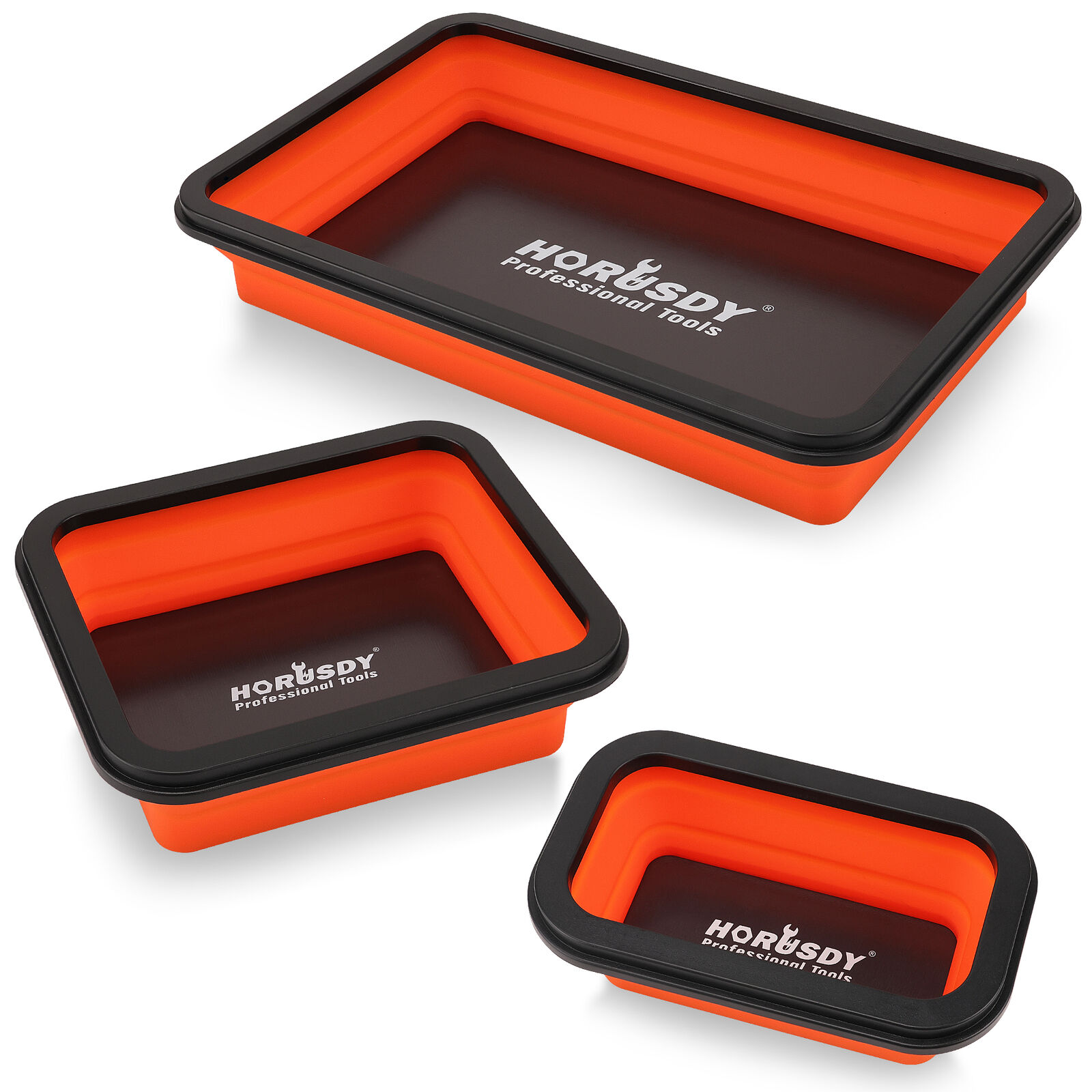 V465-85005-186515-00 HORUSDY 3Pc Orange Magnetic Parts Tray Set Tool Trays Storage Organizer Screw - Image 1