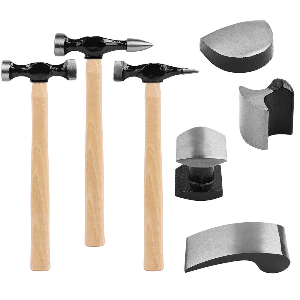 V465-86083-139823-00 7 Piece Car Dent Auto Body Panel Repair Tool Kit Wooden Handles Beating Hammers - Image 1