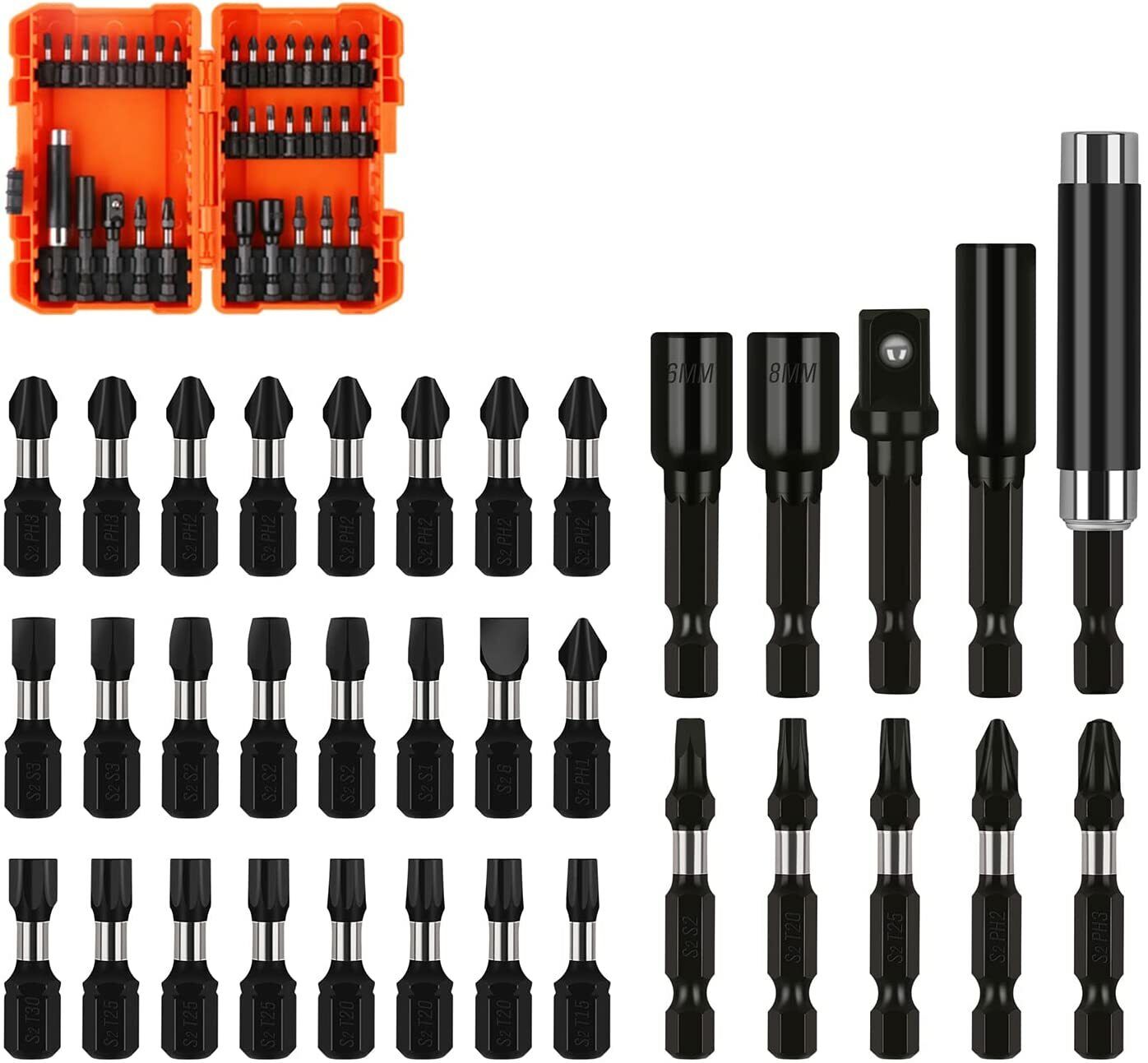 V465-94327-85297-00 34Pc Impact Screwdriver Bit Set Nut Driver Magnetic Drill Holder Quick Release - Image 1