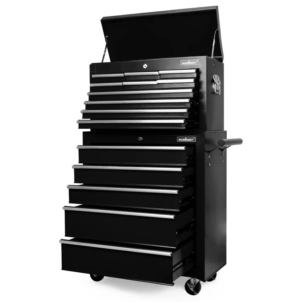 V465-95230-95237-198011-00 Black15 Drawer Tool Box Trolley Cabinet Storage Cart Garage Toolbox Organiser - Image 1