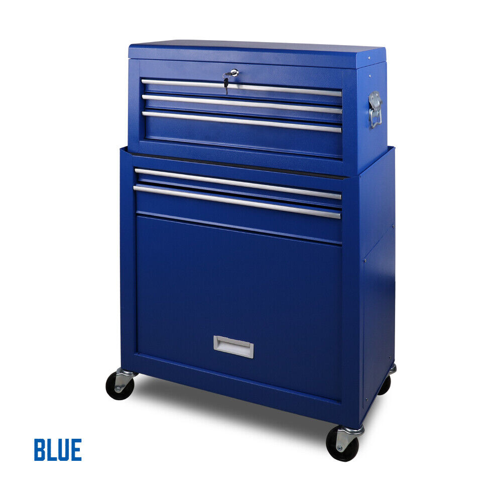 V465-95232-118180-00 7 Drawer Tool Box Chest Cabinet Trolley Toolbox Garage Storage Lockable Blue - Image 1