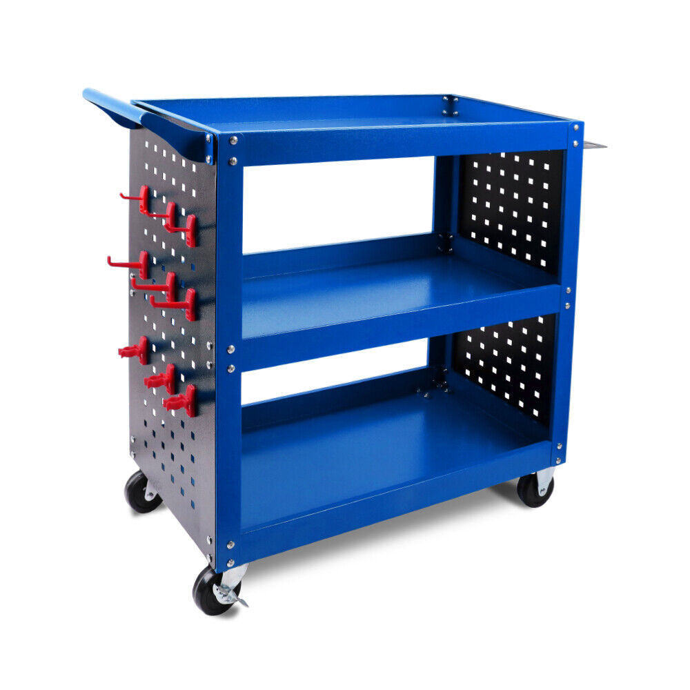 V465-95239-156204-00 Blue 3-Tier Tool Cart Storage Trolley Toolbox Workshop Garage Organiser 150kg Blue - Image 1