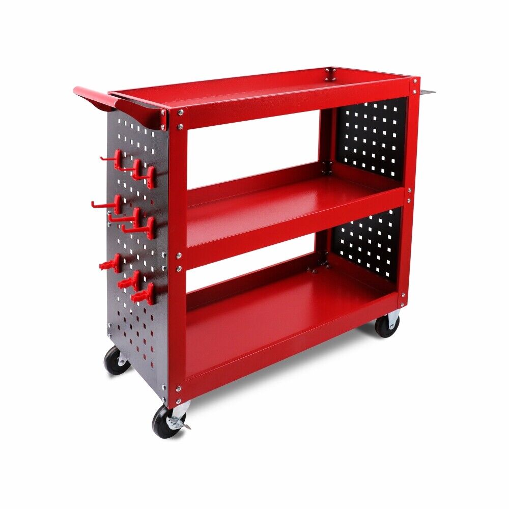 V465-95240-156190-00 Red 3-Tier Tool Cart Storage Trolley Toolbox Workshop Garage Organiser 150kg Red - Image 1