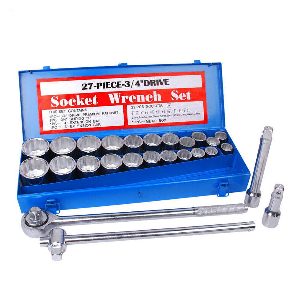 V465-97822-AU-2-85345-00 27Pc Heavy Duty Socket Wrench Set 3/4" Drive Metric & Imperial Extension Case - Image 1