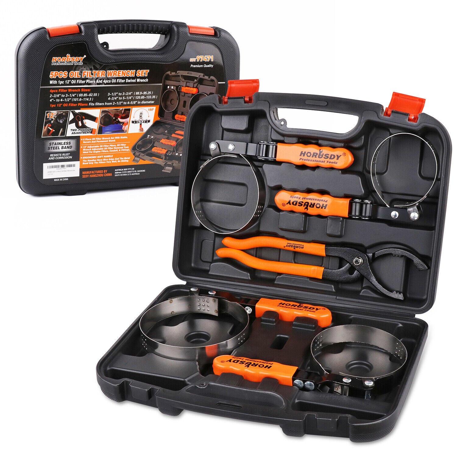 V465-97862-AU-5-85339-00 5Pc Oil Filter Wrench Set Swivel Grip Steel Belt Spanner Universal Filter Remove - Image 1