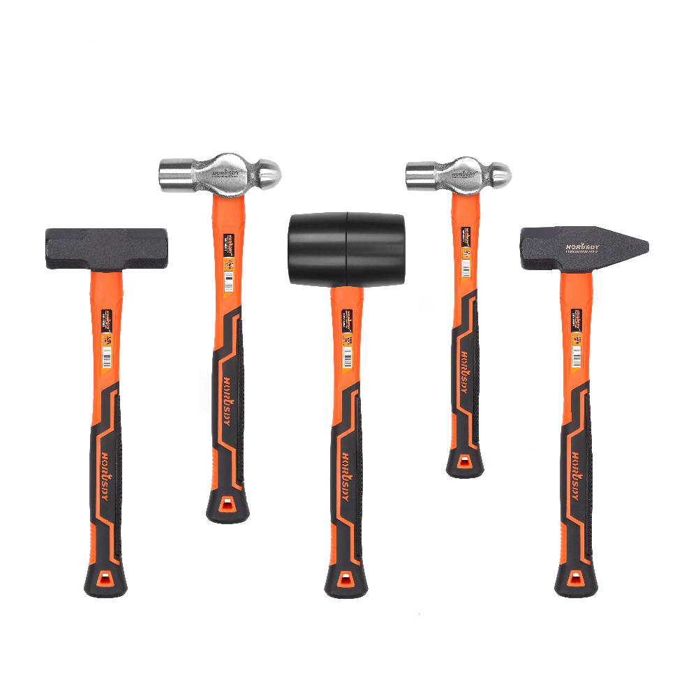 V465-SDY-97401-85529-00 5Pc Hammer Set Rubber / Ball Pein / Sledge / Cross Pein Mallet TPR Grip Handle - Image 1