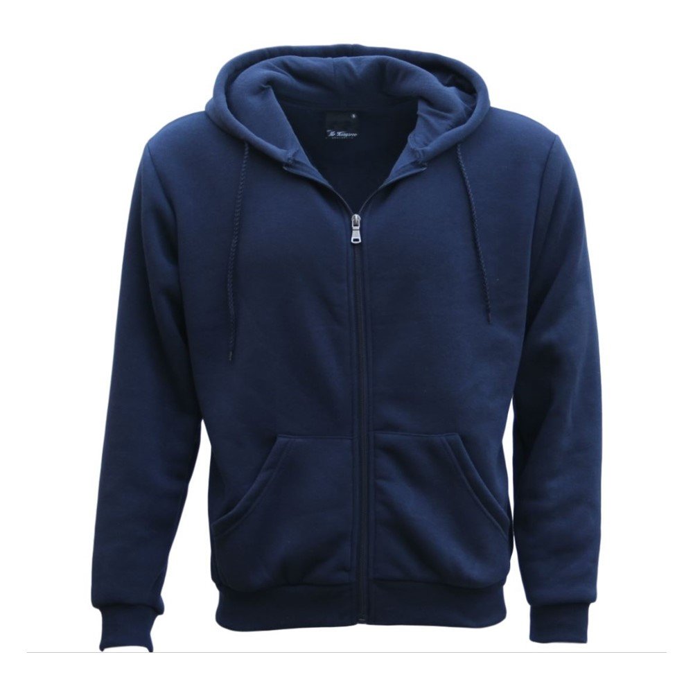 V474-211055-100103-00 Adult Unisex Zip Plain Fleece Hoodie Hooded Jacket Mens Sweatshirt Jumper XS-8XL, Navy, XL - Image 1