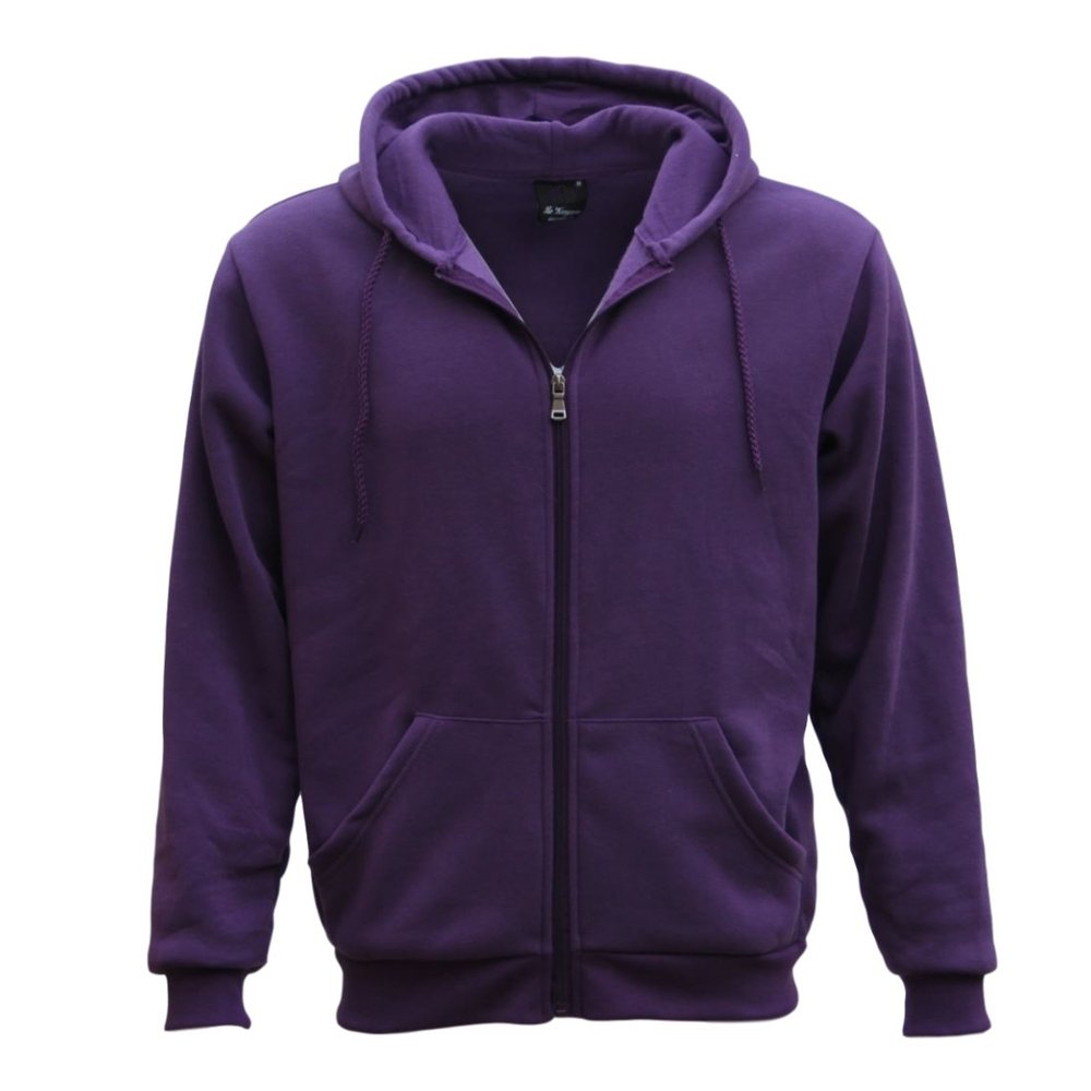 V474-211061-100109-00 Adult Unisex Zip Plain Fleece Hoodie Hooded Jacket Mens Sweatshirt Jumper XS-8XL, Purple, 2XL - Image 1