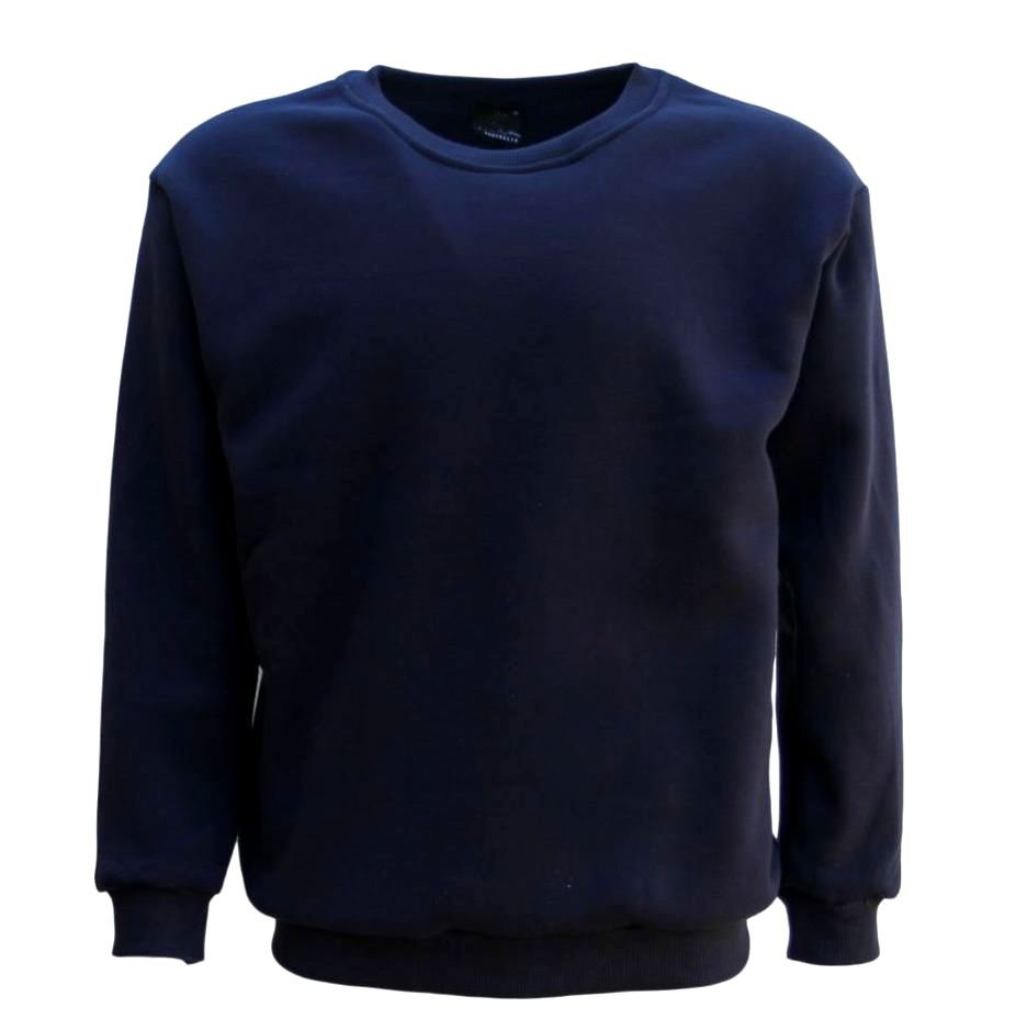 V474-211544-102767-00 New Adult Unisex Plain Pullover Fleece Jumper Mens Long Sleeve Crew Neck Sweater, Navy, S - Image 1