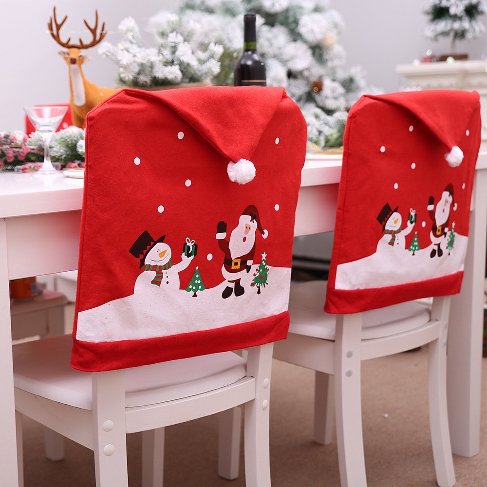 V474-230950-103623-00 6-10x Christmas Santa Hat Chair Covers Table Cloth Dinner Home Décor Ornaments, 8PCS Chair Covers - Image 1