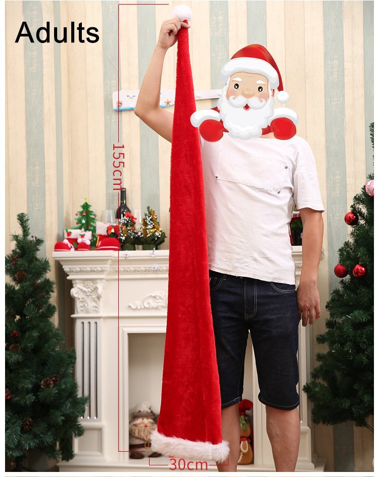 V474-232047-103003-00 Christmas Unisex Adults Kids Novelty Hat Xmas Party Cap Santa Costume Dress Up, Long Santa Hat (Adults) - Image 1