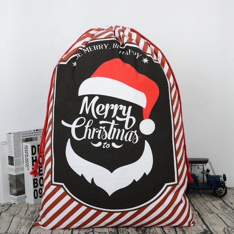 V474-291895-101287-00 50x70cm Canvas Hessian Christmas Santa Sack Xmas Stocking Reindeer Kids Gift Bag, Red - Smile Santa - Image 1