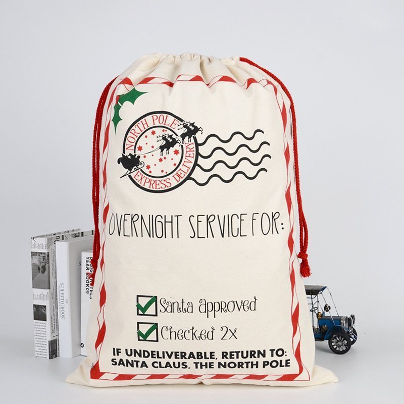 V474-291898-102897-00 Large Christmas XMAS Hessian Santa Sack Stocking Bag Reindeer Children Gifts Bag, Cream - Overnight Service - Image 1