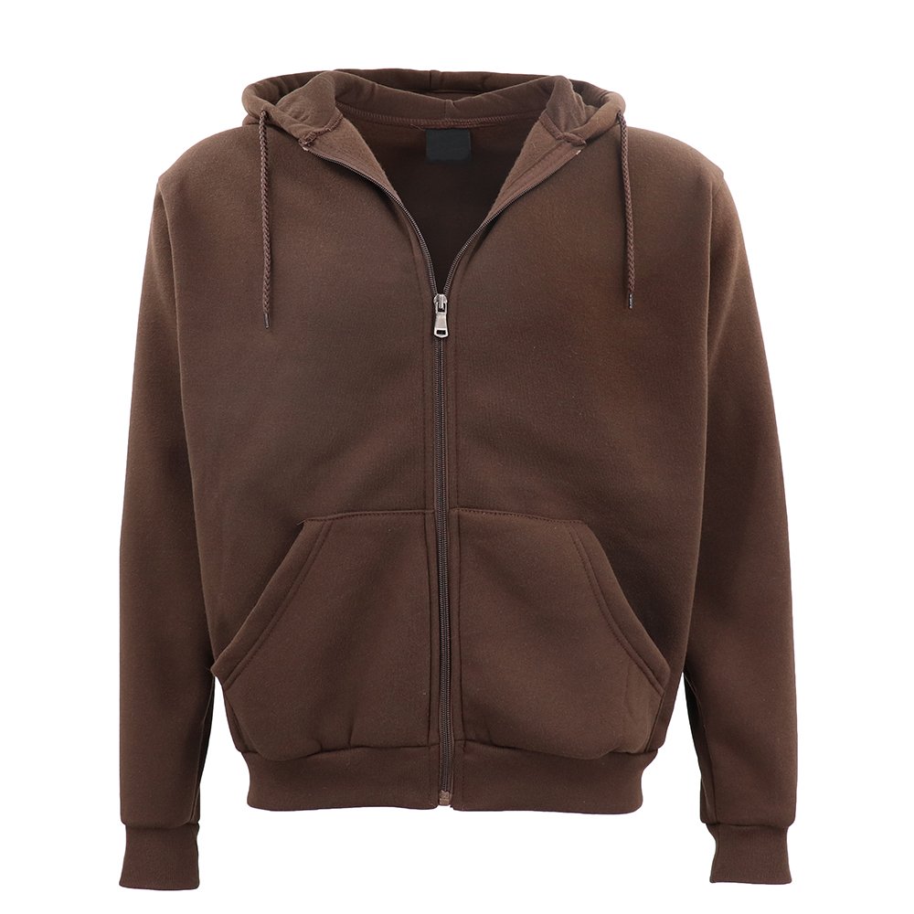 V474-307412-100386-00 Adult Unisex Zip Plain Fleece Hoodie Hooded Jacket Mens Sweatshirt Jumper XS-8XL, Brown, M - Image 1