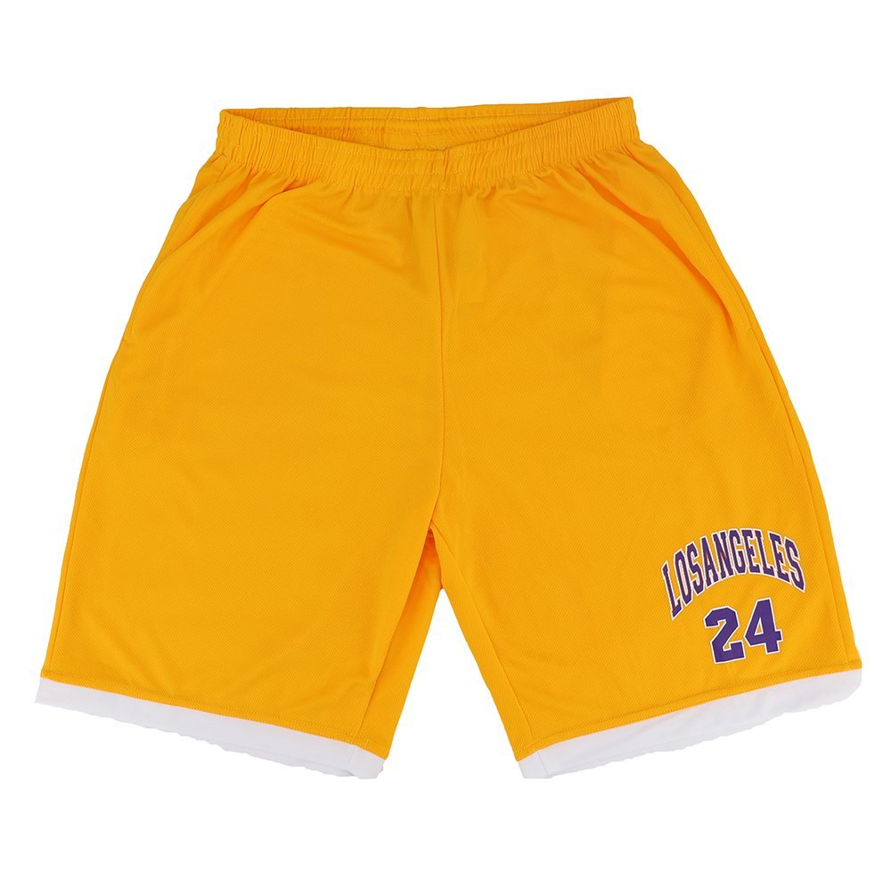 V474-308516-102163-00 Men's Basketball Sports Shorts Gym Jogging Swim Board Boxing Sweat Casual Pants, Yellow - Los Angeles 24, 2XL - Image 1
