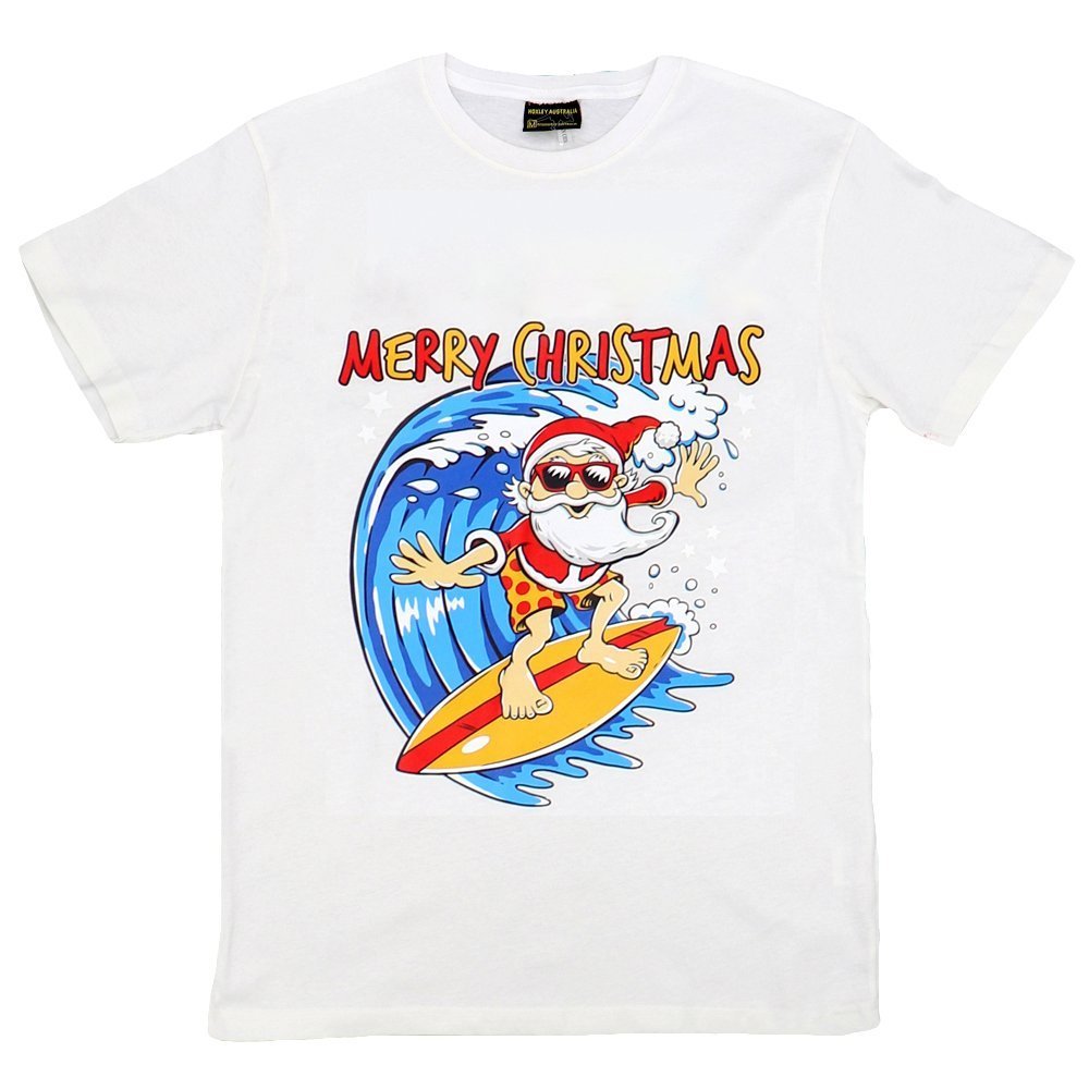V474-378192-102286-00 New Funny Adult Xmas Christmas T Shirt Tee Mens Womens 100% Cotton Jolly Ugly, Santa Surf (White), 2XL - Image 1