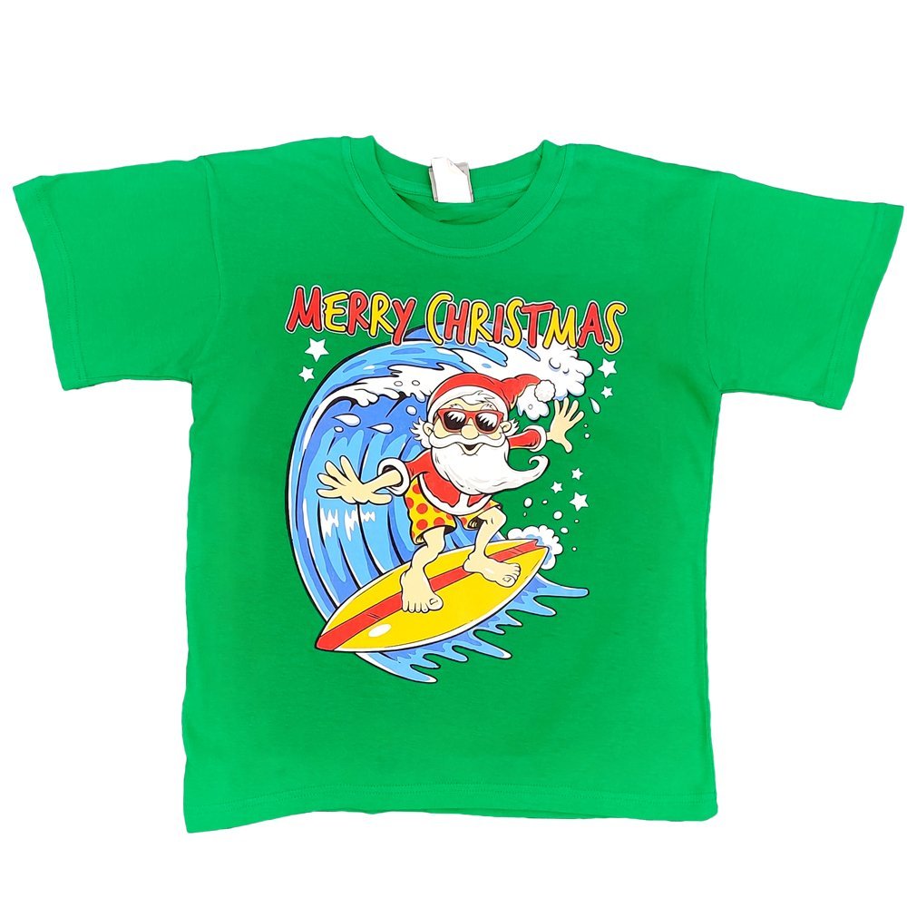 V474-380432-103587-00 New Funny Adult Xmas Christmas T Shirt Tee Mens Womens 100% Cotton Jolly Ugly, Santa Surf (Green), 2XL - Image 1