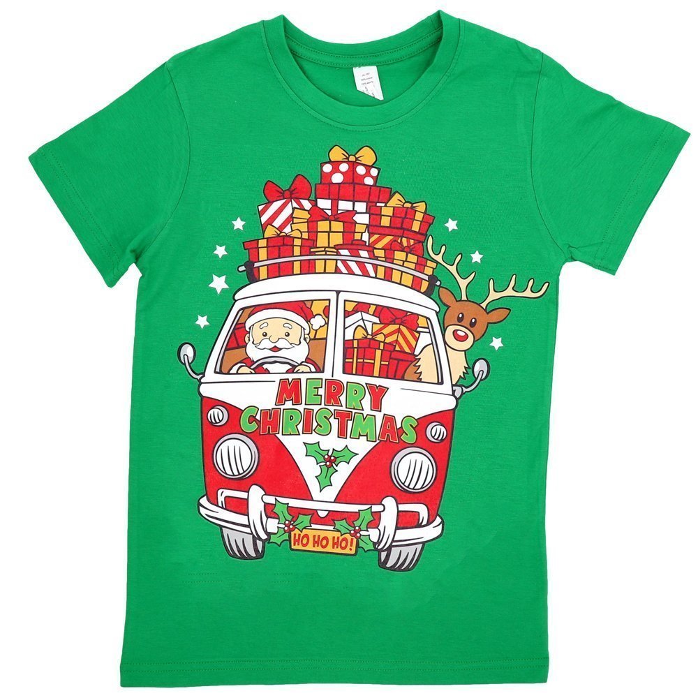 V474-385333-102505-00 New Funny Adult Xmas Christmas T Shirt Tee Mens Womens 100% Cotton Jolly Ugly, Santa Drive Kombi (Green), 3XL - Image 1