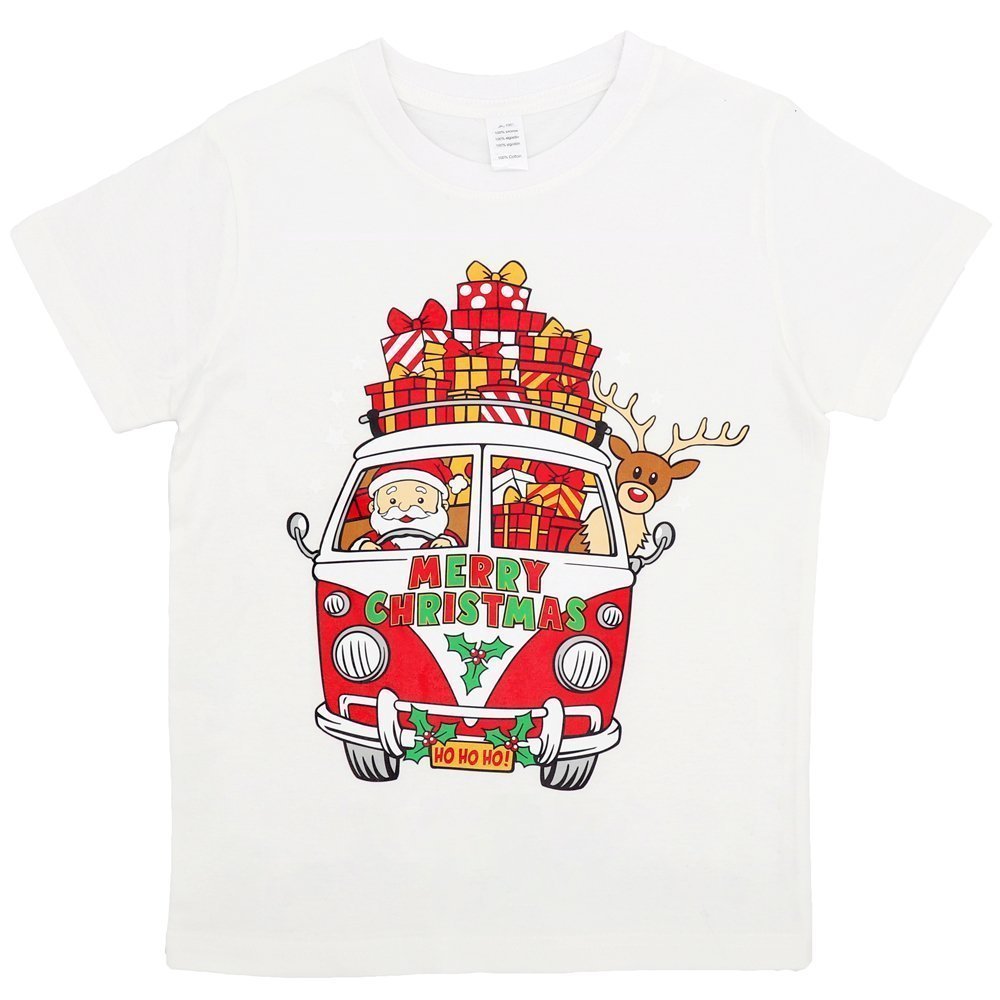 V474-385336-102522-00 New Funny Adult Xmas Christmas T Shirt Tee Mens Womens 100% Cotton Jolly Ugly, Santa Drive Kombi (White), M - Image 1