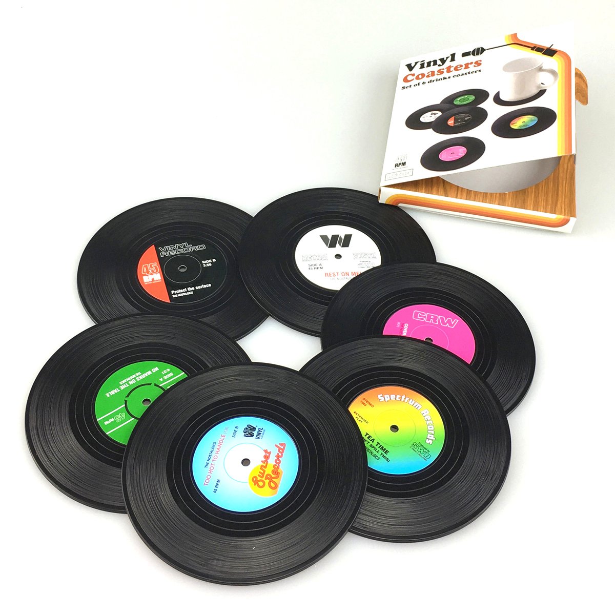 V474-393862-103166-00 6x Creative Vinyl Record Cup Coasters Glass Drink Tableware Home Décor, C - Image 1