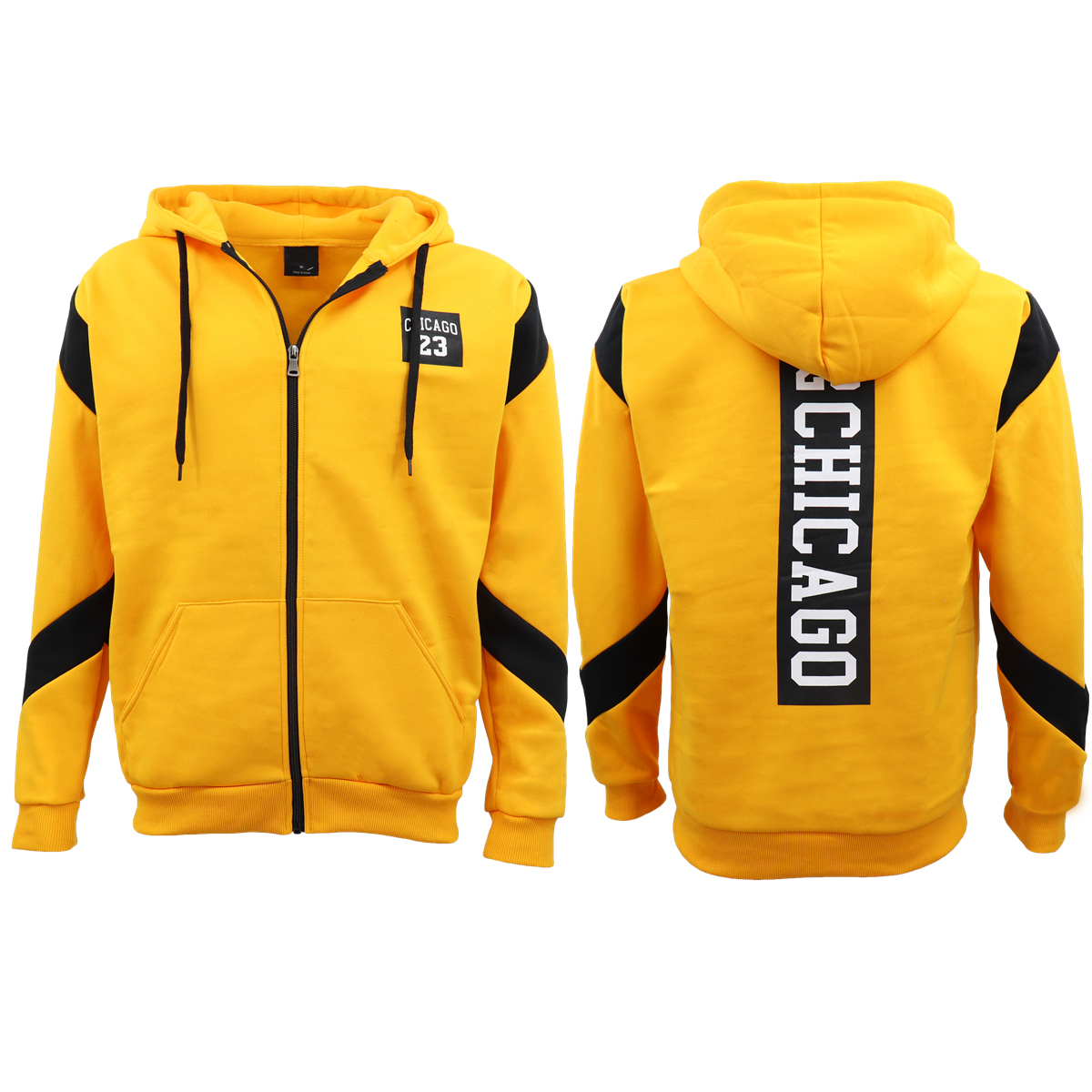 V474-418035-103637-00 Men's Fleece Zip Up Hoodie Shirt Chicago Bulls 23 Michael Jordan Sweat Jacket, Yellow, L - Image 1