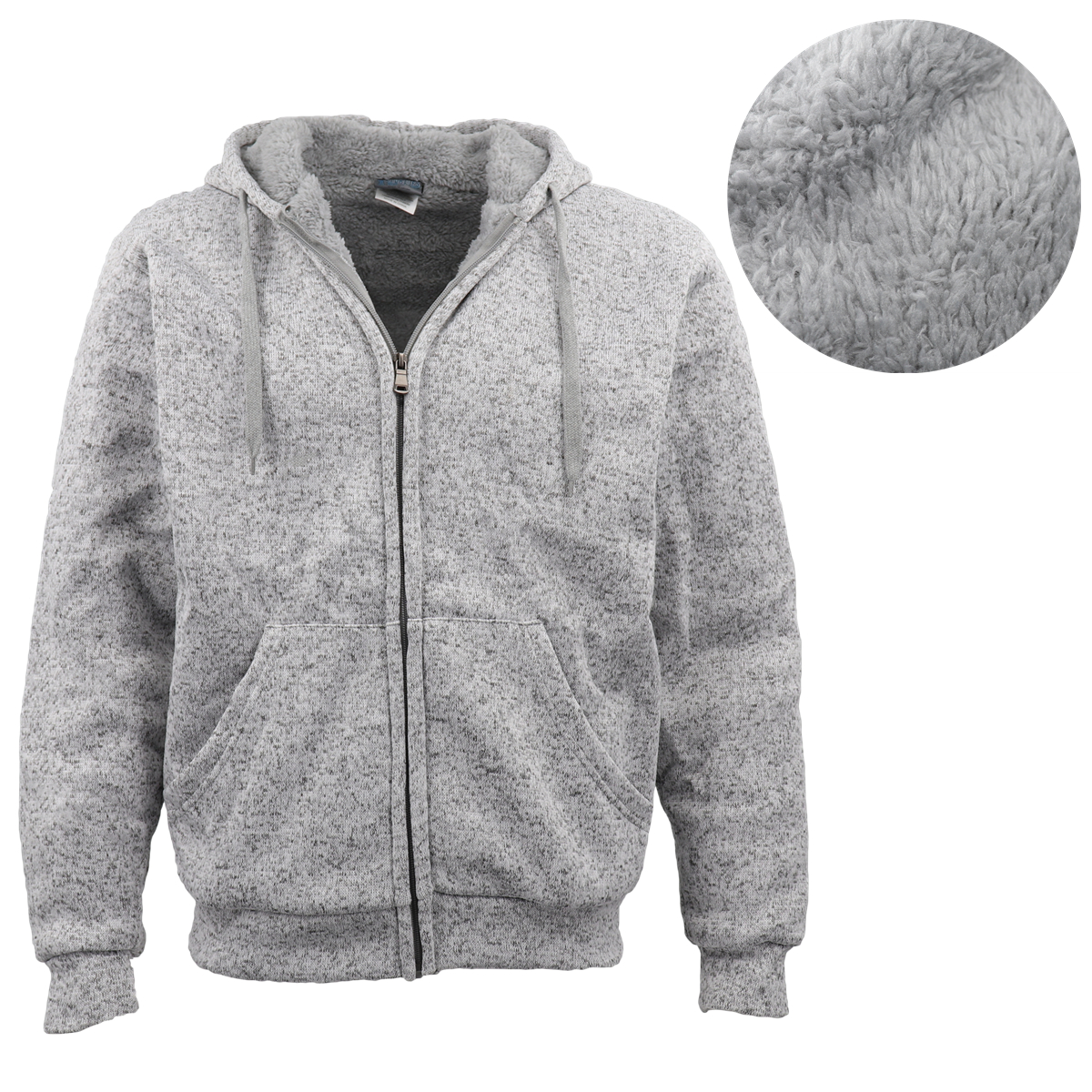 V474-418055-103887-00 Men's Thick Zip Up Hooded Hoodie w Winter Sherpa Fur Jumper Coat Jacket Sweater, Light Grey, S - Image 1