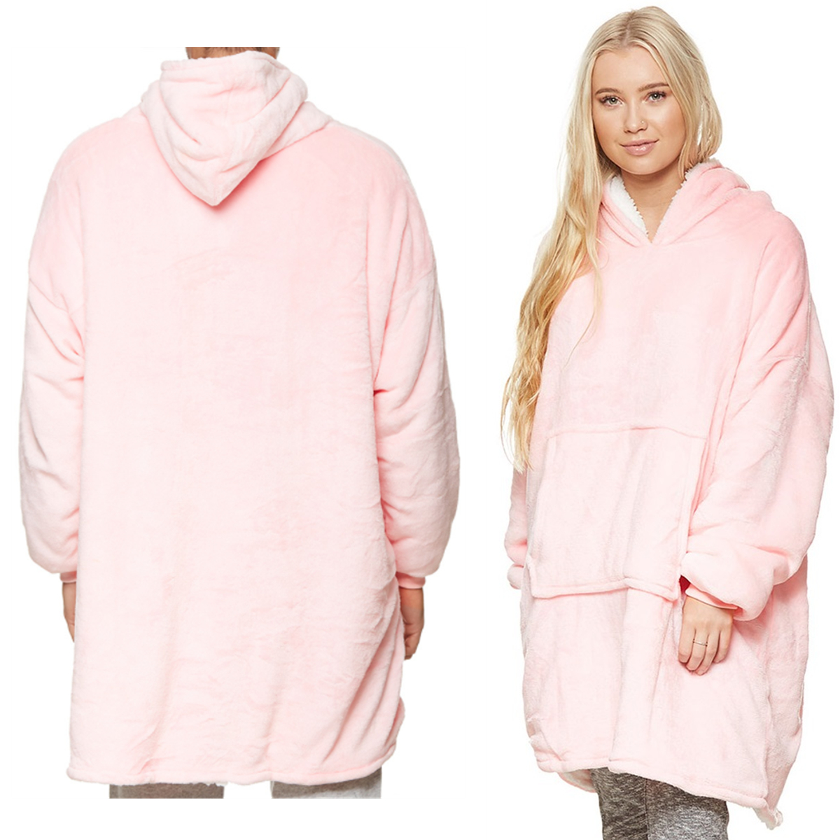 V474-438918-103502-00 Oversized Soft Pullover Plain Hoodie Warm Fleece Blanket Plush Winter Sweatshirt, Baby Pink, Adult - Image 1