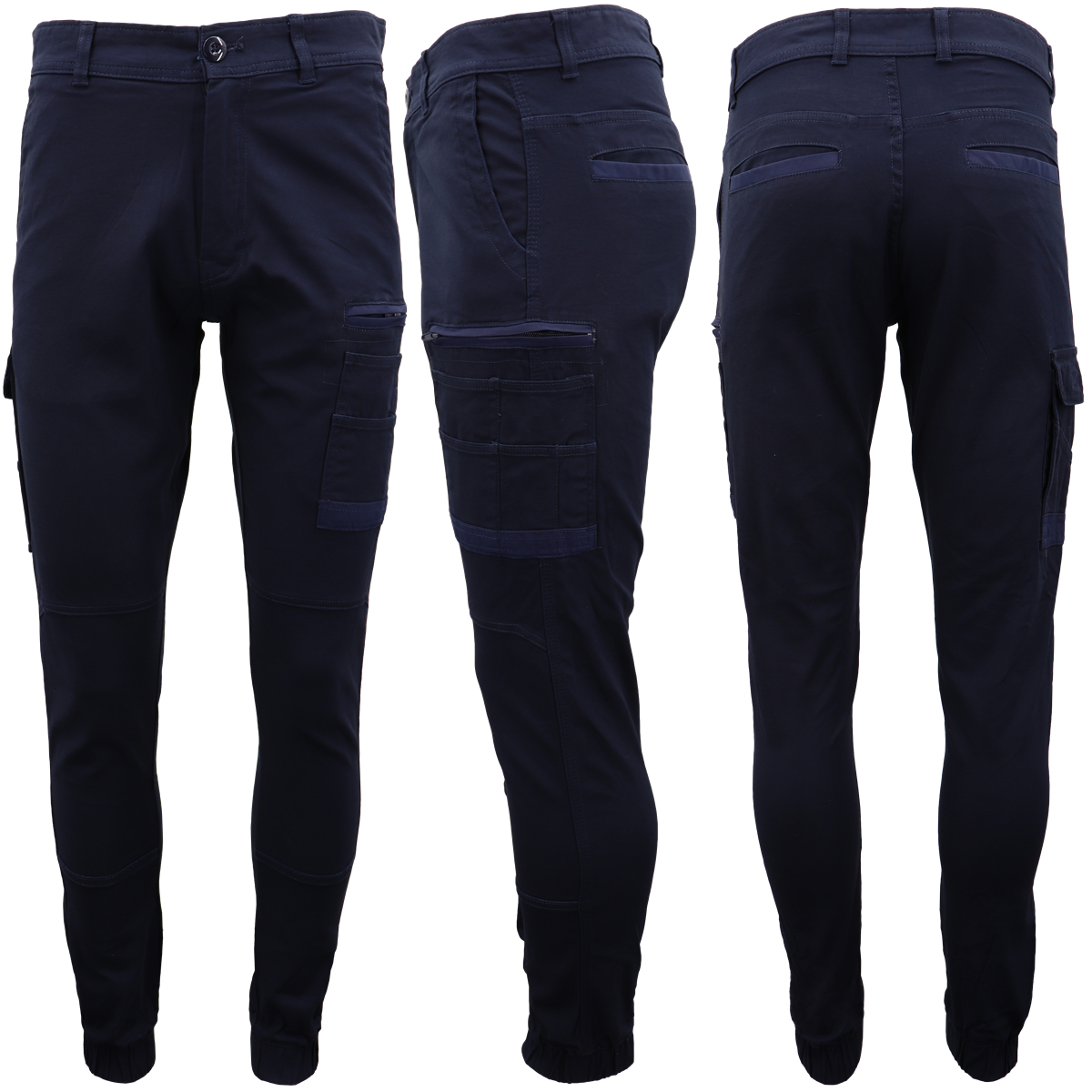 V474-497045-202505281136-00 Men's Cargo Cotton Drill Work Pants UPF 50+ 13 Pockets Tradies Workwear Trousers, Navy, 38 - Image 1