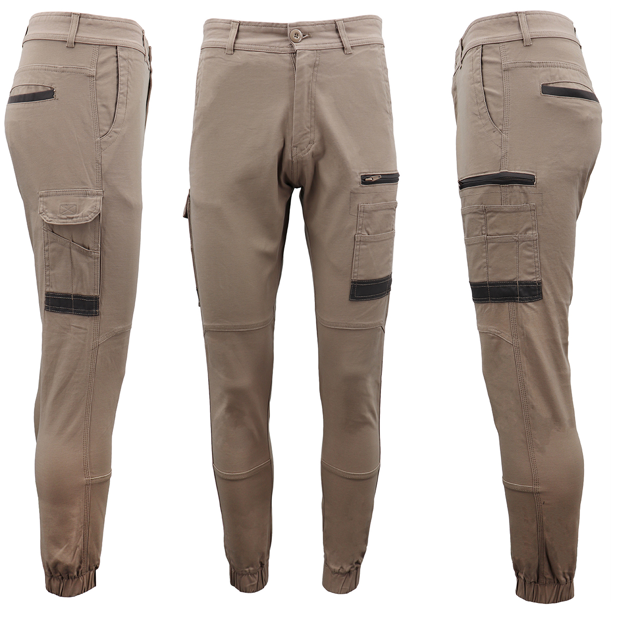 V474-497048-202502241736-00 Men's Cargo Cotton Drill Work Pants UPF 50+ 13 Pockets Tradies Workwear Trousers, Khaki, 30 - Image 1