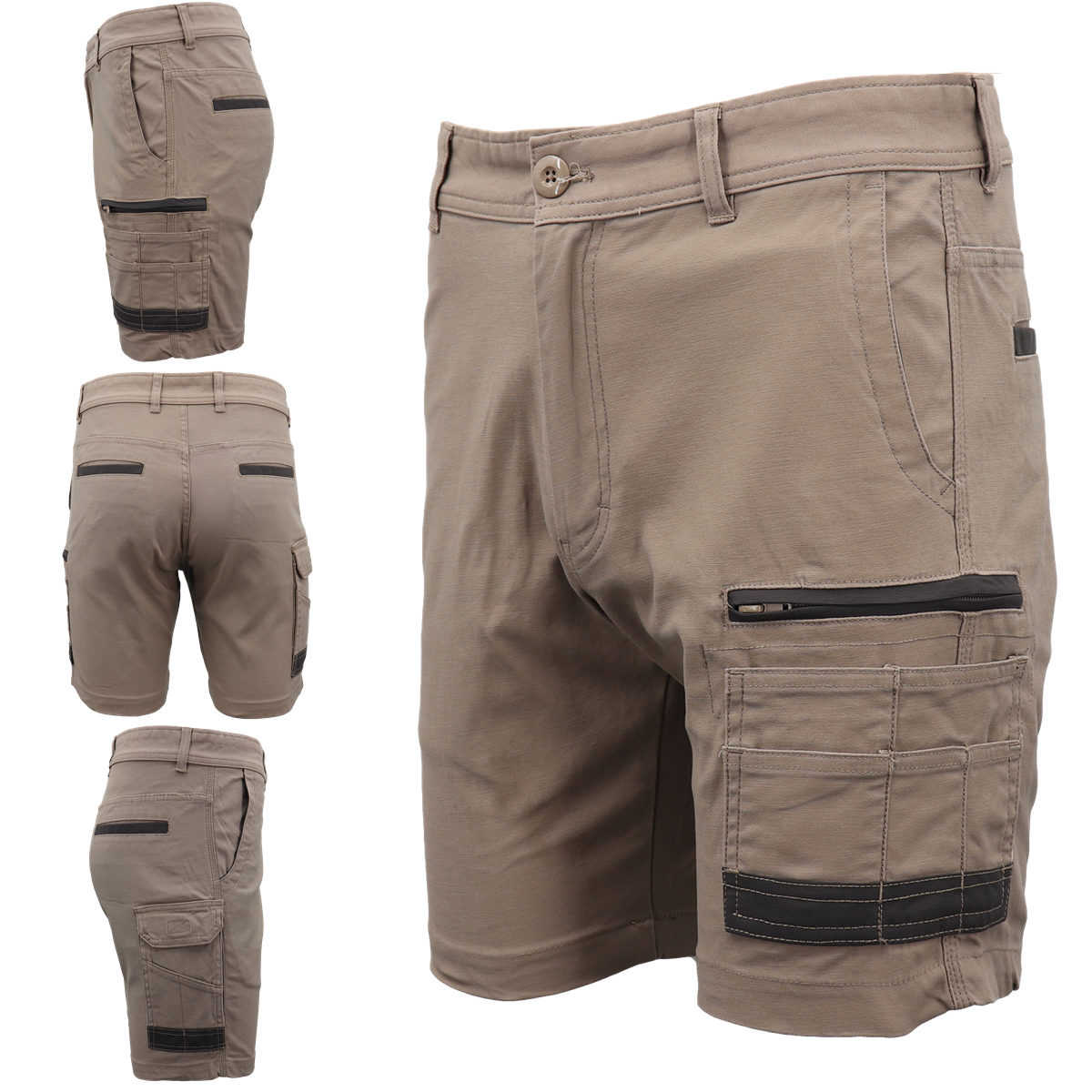 V474-497290-141551-00 Mens Cargo Cotton Drill Work Shorts UPF 50+ 13 Pockets Tradies Workwear Trousers, Khaki, 38 - Image 1