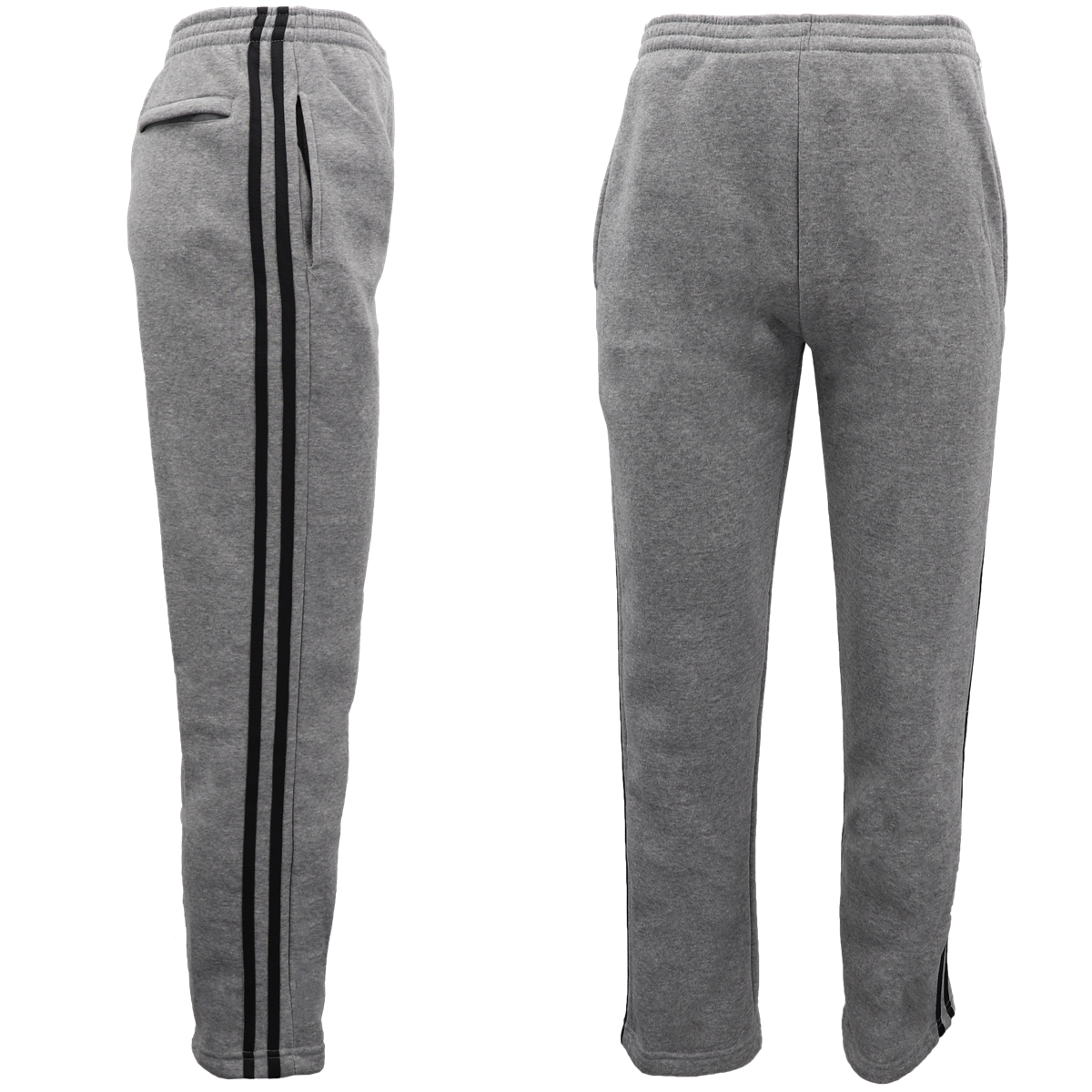 V474-513693-101929-00 Men's Fleece Casual Sports Track Pants w Zip Pocket Striped Sweat Trousers S-6XL, Grey, 6XL - Image 1